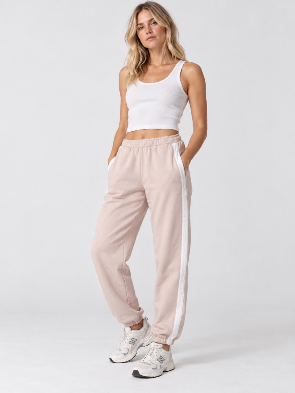 Staud Women’s Sweatpants Light Pink Side Stripe Cotton Size Small